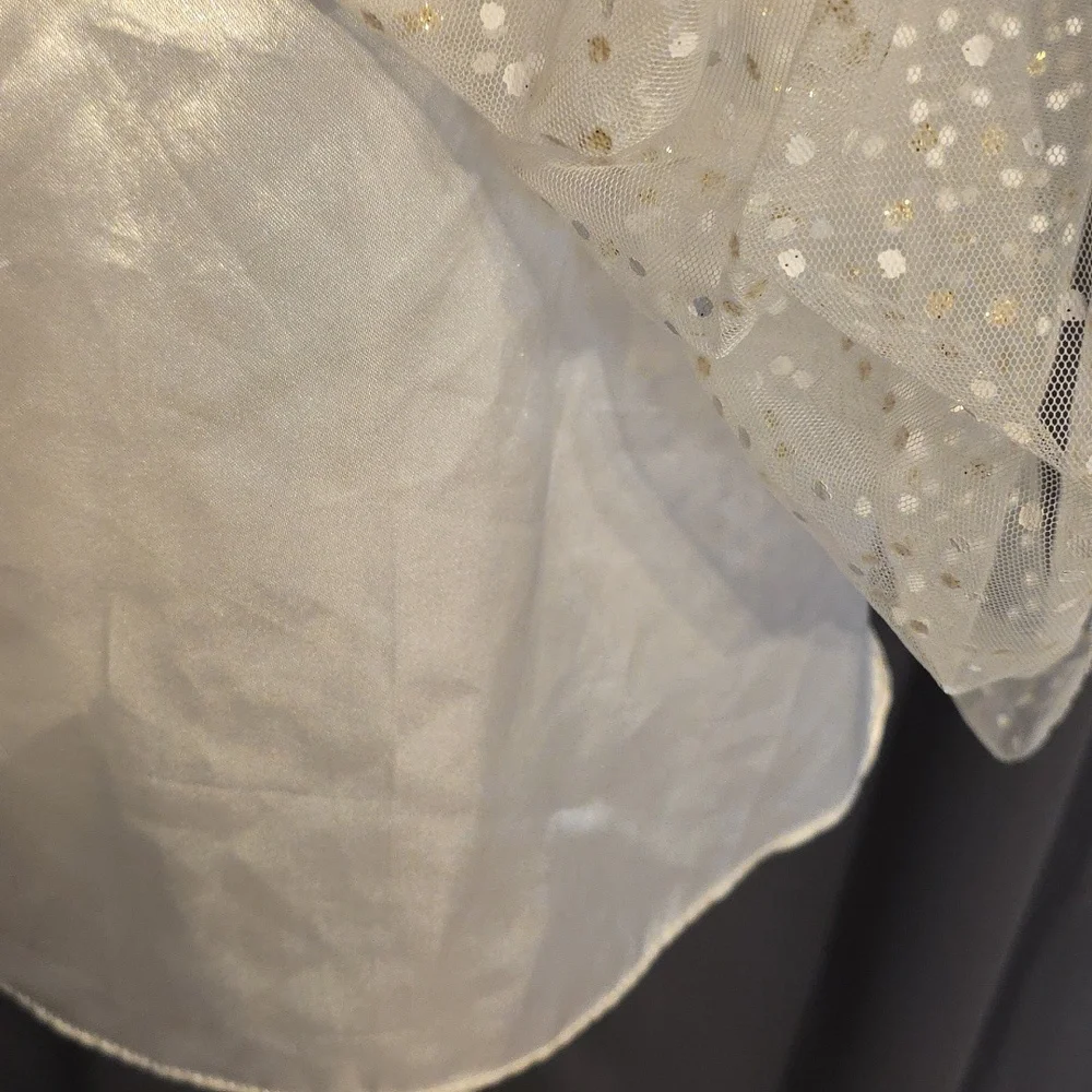 Jona Michelle Girls Cream/Gold Sequin Dress Christmas Ties Button Back Sz 12 EUC - Picture 5 of 11